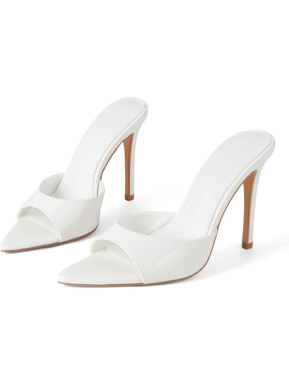 Women's White Sandals Open Toe Stiletto High Heels Mules Slip On Patent Shoes
